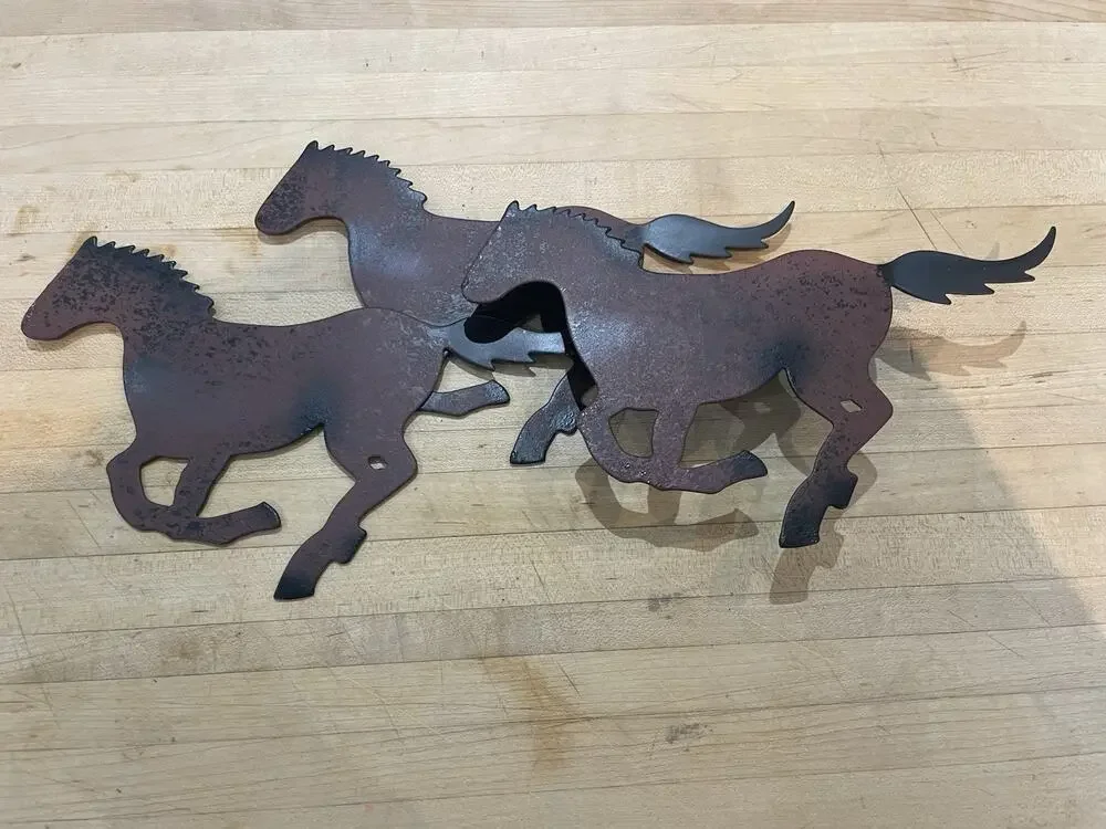 Vintage Rustic Metal Wild Horses Wall Decor Art Home Interiors 15.5